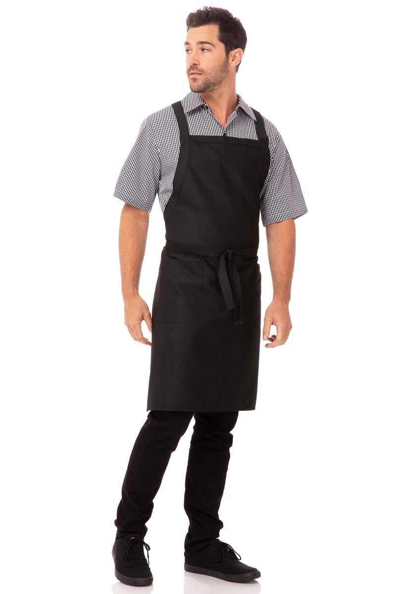 Chef Works Unisex Cross-Back Bib Apron, Black, One Size - Image 3
